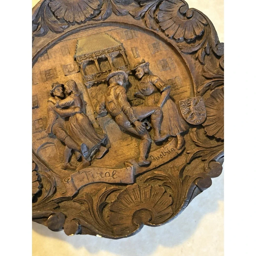 3D Wall Hanging Plaque Carved Dancing Tavern Pub Tirol-Austria German Crest